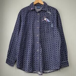 Disney Winnie the Pooh Eeyore Shirt Size M Blue Plaid Corduroy Button Up 90s